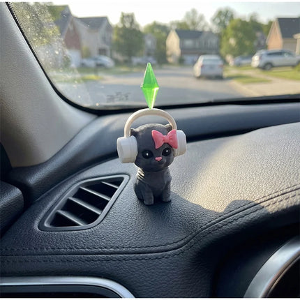 The Sims Cat Dancing Cat Car Ornament Creative Cute Kitten Mini Earphone Cat Model Home Desktop Decor  Automotive Interior Gift
