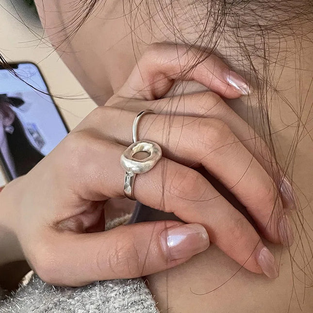 Korean Fashion Hollow Rings For Women Girls Geometric Silver Color Smiple Open Party Aesthetic Jewelry Gift Y2K Accessories