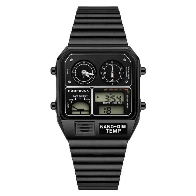HUMPBUCK DIGITEMP Classic Design Stainless Steel Watches for men with LED Digital Display and Temperature Calendar