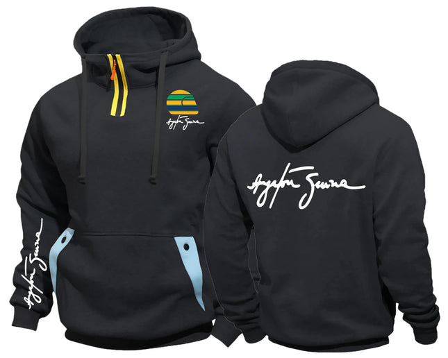 Hero Ayrton Senna F1 Racer Semi-Zip Pocket Fleece Jackets Hooded Coats Sweatshirts Male Men Sweatshirt Outerwear Hoodies Jacket