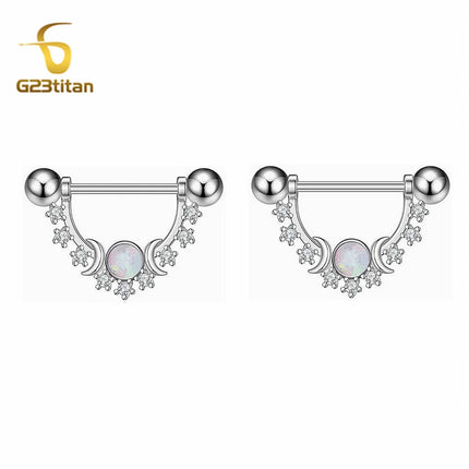 2pcs Silver Color Zircon Nipple Rings Allergy-free 14G 16mm Titanium Straight Barbell Piercing Sexy Beach Jewelry Woman Ornament