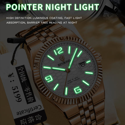 BINBOND Brand Stainless Steel Quartz Watch For Men Luxury Date Display Waterproof Luminous Fashion Men Watch relogios masculino
