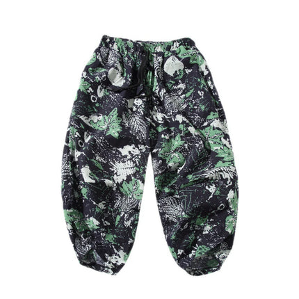 Harajuku Summer Loose Calf Length Casual Pants Men Wide Leg Cotton Linen Printing Baggy Pants Oversize Men's Trousers