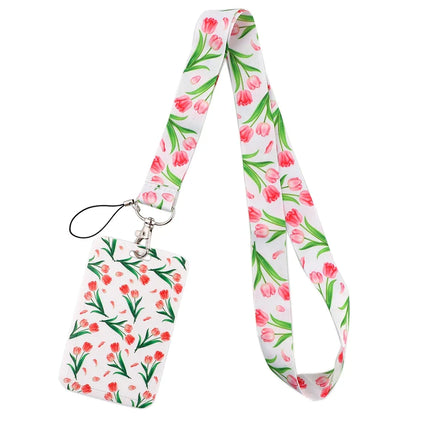New Sakura Cherry Blossoms Flower lanyard card ID Badge Holder Keychain Pass Gym Mobile Kids Key Holder Key Rings Gift