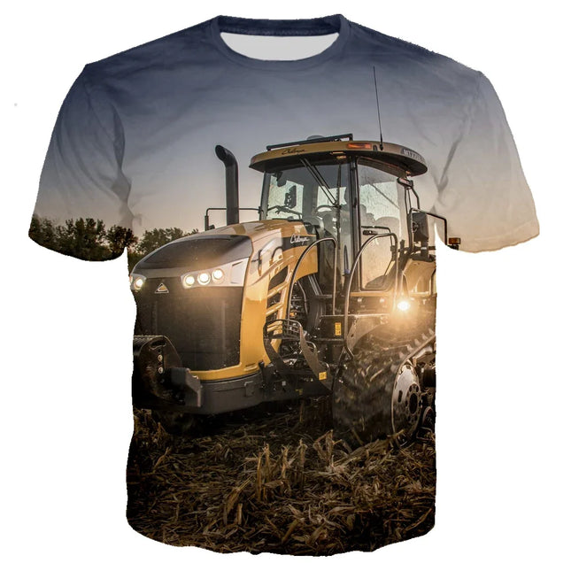 Summer Fashion Trend Sports Boy tractor Graphic Funny T-shirts Casual 3D Print Harajuku Personality Round Neck Short Sleeve Top