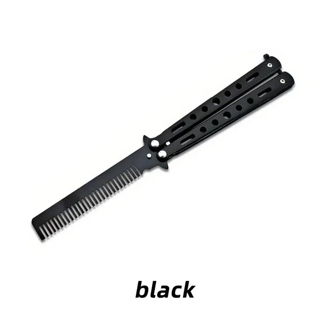 Foldable Comb Stainless Steel Practice Training Butterfly Knife Comb Beard Moustache Brushe Salon Hairdressing Hair Styling Tool