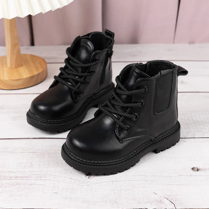 Autumn and Winter Children's Shoes Waterproof PU Leather Children's Boots Fashion Toddler Lace-up Zip High Boots Boys Girls