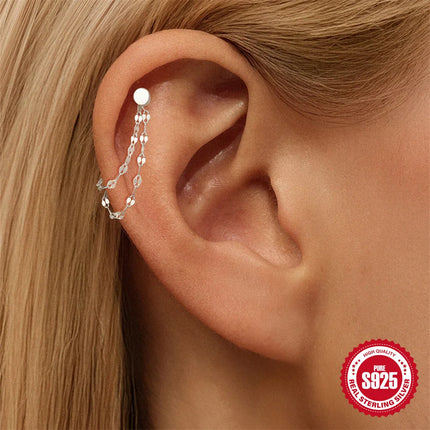CANNER 1PC 925 Sterling Silver Chain Tassel Piercing Earrings Chain Charm Accessories For Woman Shiny Earring Fine Jewelry Gift