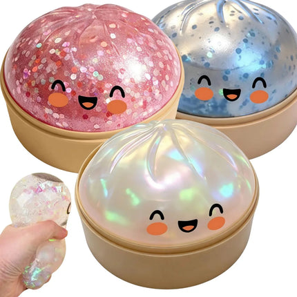 Premium Squishy Steamed Bun Dumpling Toy Slow Rising Glitter Stress Relief Ball Soft Stretchy Fidget Desk Toy Home Office Decor