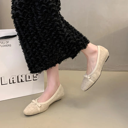 Fur Lining Women Flats Shoes Concise Round Toe Butterfly-knot Shoes Comfort Soft Sole Outdoor Shoes 2026 Spring Autumn Loafer