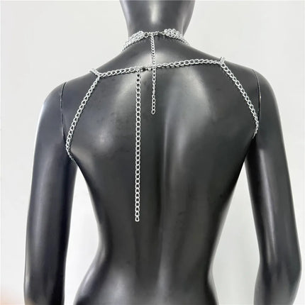 Summer Women Metal Chain Tank Top Sexy Hollow Out Backless Deep V Neck Halter Neck Crop Top Rave Party Nightclub Camisole New