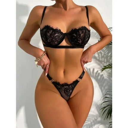 Sexy Lingerie Woman Lace Transparent Underwear Fairy Embroidery Brief Sets Delicate Bra Kit Push Up Breves Sets Thin Bras