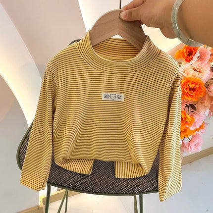 Children's Autumn Winter Clothing Long Sleeve T-shirt Striped Turtleneck Toddler Boys Girls Tops Fashion Undershirt
