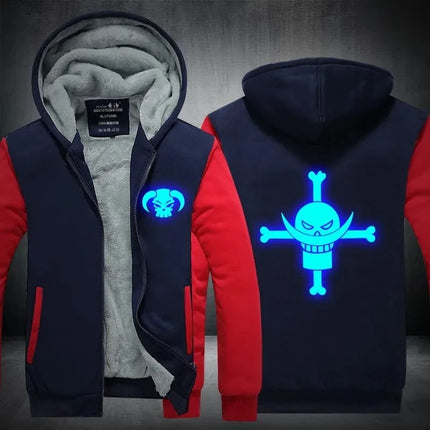 Luffy Men Jackets Streetwear Printed At Night Sweatshirts One P Thicken Fleece Hoodies Homme Winter Clothes Keep Warm Hoodie