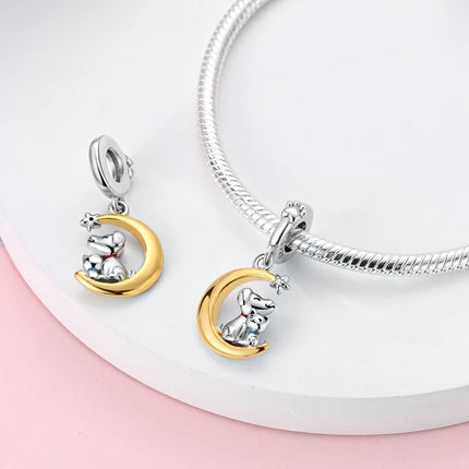 Original 925 Sterling Silver Charm Bead Balloon Poodle Cute Puppy Heart Charm Fit Bracelet Bangle Pendant Women DIY Jewelry Gift