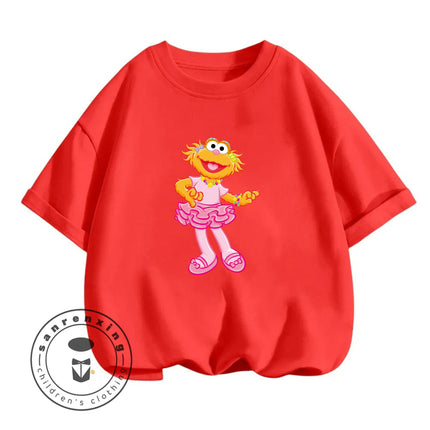 2026 Summer Fashion Sesame Street Crew Neck T-Shirt 3-14Y Boys Girls Cute Kawaii Cartoon Street Hot Outdoor Casual Lovely