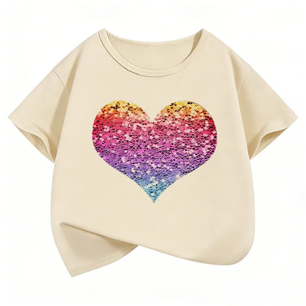Colorful Love Heart Short Sleeve T-Shirts Y2K Kids Children's T-shirt Boys Girls Summer Spring Casual Top Tee Shirt