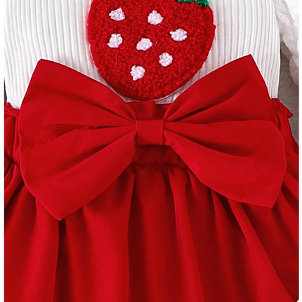 0-18M Baby Strawberry Bodysuit Dresses For Girls Long Sleeve Red Romper Newborns Onesies With Baby Socks Headband Clothing