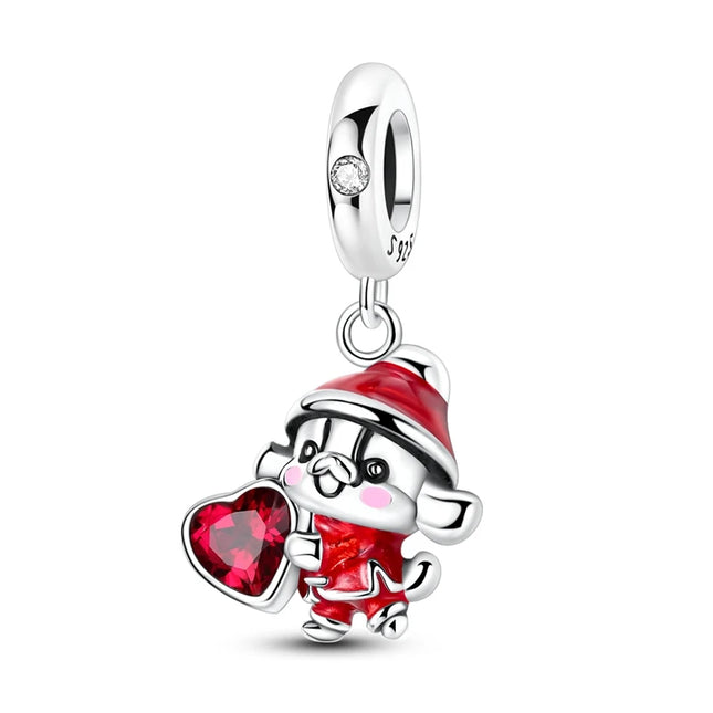 Hot Sale 925 Sterling Silver Dog Paw Print Fixed Clip & Shepherd Dog Dangle Charm Fits Bracelet Beloved Pet Pendant Gifts