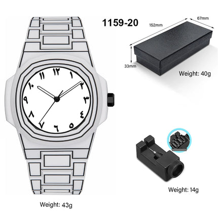 Top-quality luxurious men's sketch quartz watch with Arabic numeral display in 3D comic style