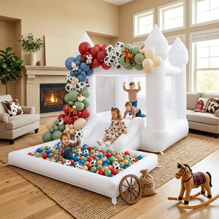 Oxford 12FT Inflatable White bounce house With Slide Connected to Ball Pit, Easy Setup White Slide Bouncy Castle for Kids Indoor Outdoor Parties and Birthday