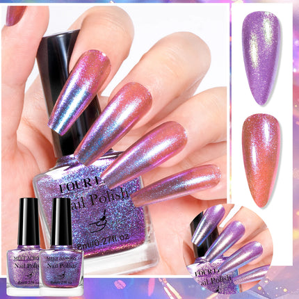 2pcs 8ml Chameleon Nail Polish Set Gorgeous Glitter Galaxy Chrome Holographic Nail Polish No-Bake Quick Dry Long-Lasting Nails