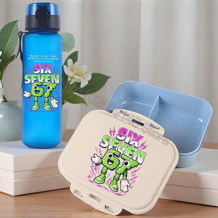 2pcs Steal A Brainrot Bento Lunch Box Water Bottle 67 Six Seven Cartoon Printed Lunch Box Boys School Supplies Children Gifts