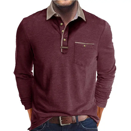 Men's Long-sleeved Polo Shirt Casual Spring and Autumn Top Fashionable Men's Clothing Loose Men's T-shirt Solid Color Pullover.