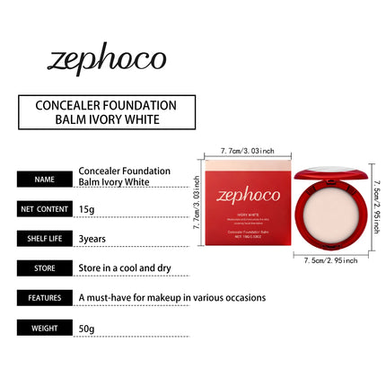 Zephoco Balm Foundation Blemish Cover Moisturizing Skin Brightening Products High Coverage Makeup Concealer Foundation Cream 15g
