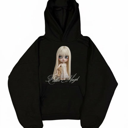 Coraline Graphic Print Grey Zip Up Hoodie Star Pattern Hand Painted Oversized Soft Streetwear Y2K Retro for Women Daily Wear