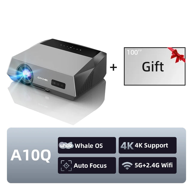 CAIWEI A10Q Projector 4K Full HD 1080P Home Theater Google TV WiFi Smart TV AutoFocus Netflix Beam Projector for Outdoor