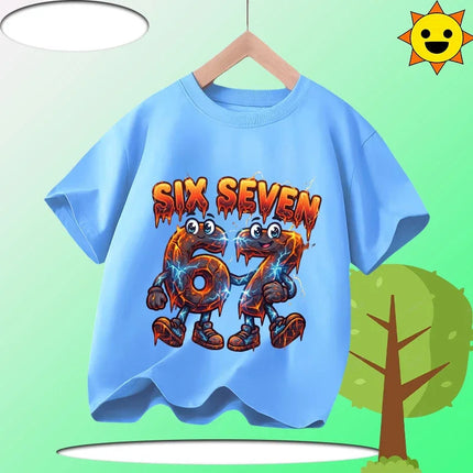 Kids T-Shirts Fashion Oys Girls Cotton Tee Italian 67 Casual Children Clothes Top Summer 67 Six Seven Cool Funny Printed T-shirt