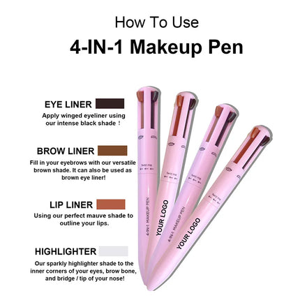 4 in 1 Long-lasting Vegan Makeup Pen Face Eye Makeup Beauty Pencil Eyebrow Eyeliner Lip Liner Highlighter Pen