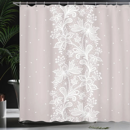 Blush Pink Floral Shower Curtain With White Lace Pattern Elegant Bathroom Decor Romantic Boho Style Water Resistant Fabric Home