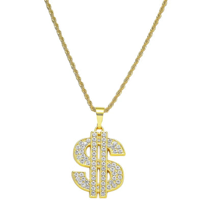 Dollar Sign Necklace 80s 90s Costume Big Fake Money Pendant Hip Hop Rapper Punk Jewelry for Men Halloween Party Accessories
