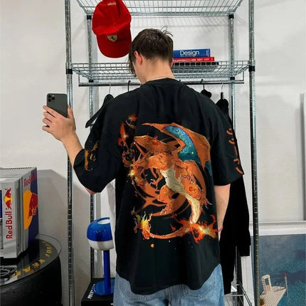 Summer Anime Pokémon Cosplay T-Shirt Cotton Short Sleeve Tops Casual Loose Retro T-Shirt Men Women Family Matching Outfits Tops