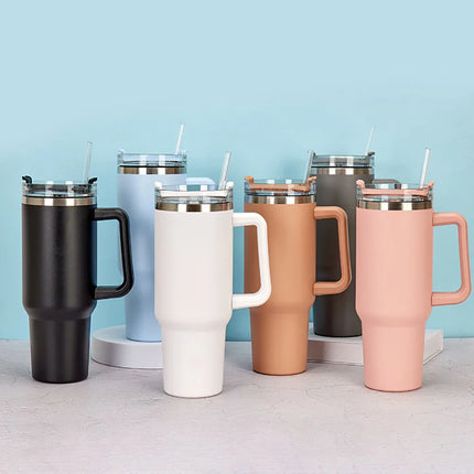 Mug Tumbler 40oz with Straw Handle Coffee Insulated 304 Stainless Steel Car Cup Keeps Cold Beer with Lids Tumbler Thermos Cup