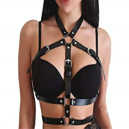 Female Unique Leather Suspenders Punk-Style Waist Belt Straps for Bar and Stage Performance Couple Sex BDSM
