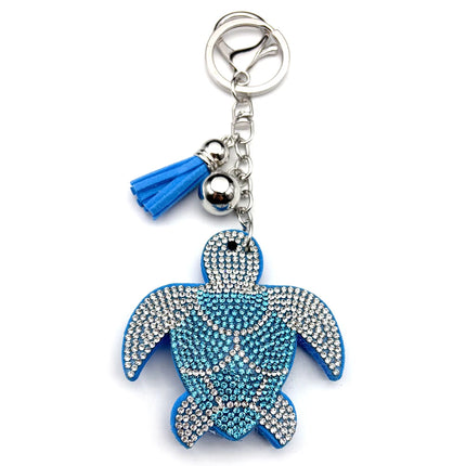 Kawaii Sea Turtle Summer Keyring For Women Men Blue Tassel Crystal Female Cute Bag Wallet Hanging Fish Keychain Jewelry