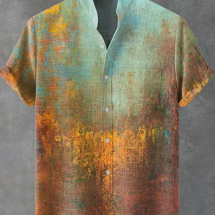 Vintage Fish Pattern Men's Art Shirt Short Sleeve Linen Casual 3D Geometric Printed Shirt Summer New Collection