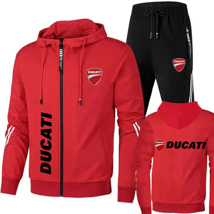 Spring Men's sets Ducati logo print fashionable casual outdoor zippered hoodie sweatshirt sport pants for motorcycle enthusiasts