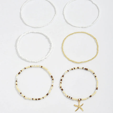 Multilayer Bohemia Rice Bead Anklet Set for Women Fashion Starfish Pendant Anklets Summer Sandy Beach Ankle Chain on Leg Jewelry