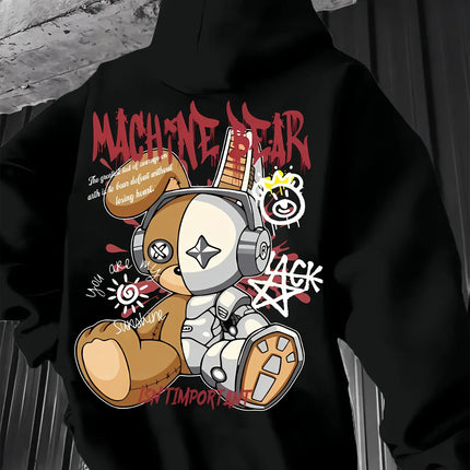 2025 Men's Fashion Autumn Bear Printed Soft and Comfortable Hoodie Machine Washable Outdoor Urban Versatile Top