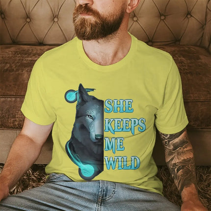 Vintage Wolf Print T Shirt For Couple "He Keeps Me Safe She Keeps Me Wild" Women Men Harajuku Husband Wife Anniversary Tshirts