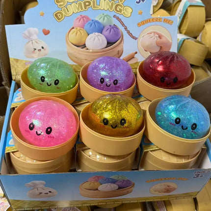 Glitter Dumpling Squishies with Box - Sensory Dumpling Pressure Toy for Stress Relief Fun Squishy Toys for Adults And Kids