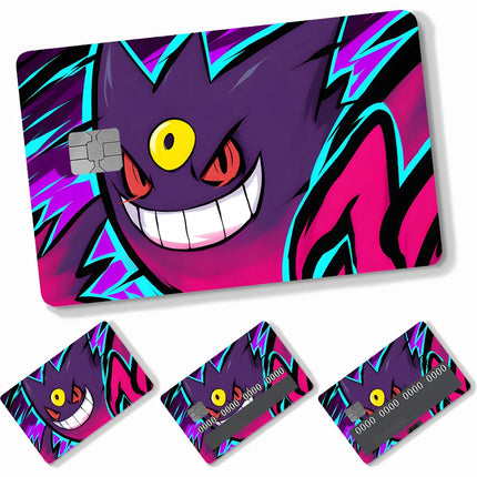 Anime Cartoon P-Pokemon-Gengar Stickers 4pcs PVC Credit Card Skin Stickers Removable Self-adhesive Protective Film