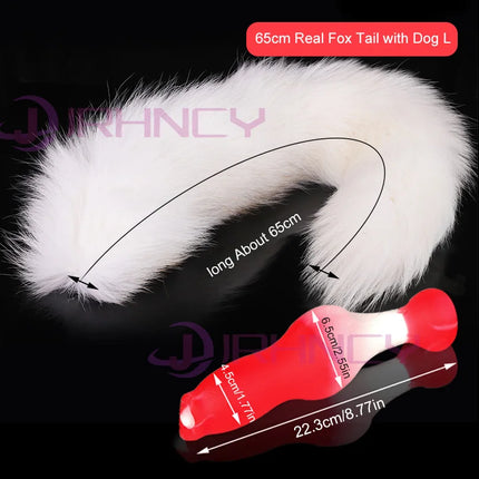 Dog Dildo With 35/65/95cm Fox Tail Silicone Butt Plug Cosplay Adult Sex Games Long Anal Plug Tail Animal Dildos for Women Penis