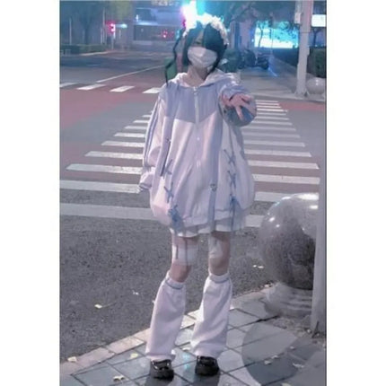 Zip Up Hoodies Spring Autumn Kawaii Zip-up Thin Coat Y2k Hooded Shirt Blue Women's Sweatshirts Zip Up Fall Clothes 2024 Women