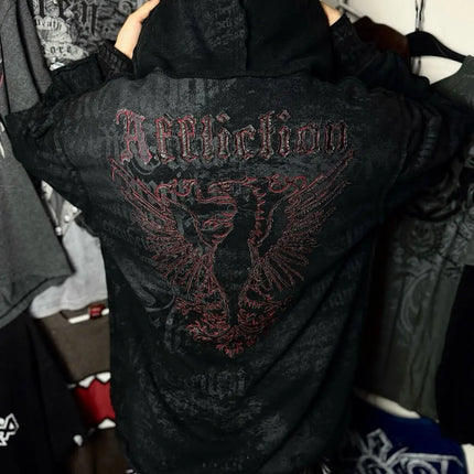 Gothic Dark style Affliction Fashion Hoodie Skull Oversize Zipper Hoodie Men Women Hip Hop Casual Sweatshirt Personality Hoodie
