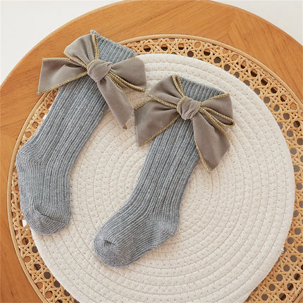 Citgeett Infant Baby Girl Socks Soft Long Socks Cotton Stockings with Velvet Bows for Infants Toddlers